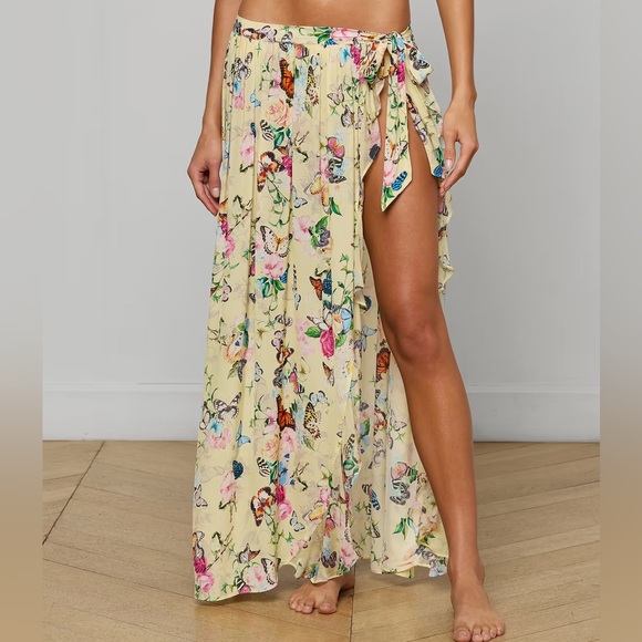L'AGENCE Other - L'AGENCE Klaire cover Up skirt pale yellow garden butterflies